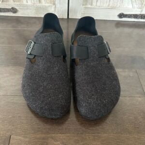 Birkenstock London Clog Cozy Gray Wool Adjustable Leather Strap Granola Boho 38